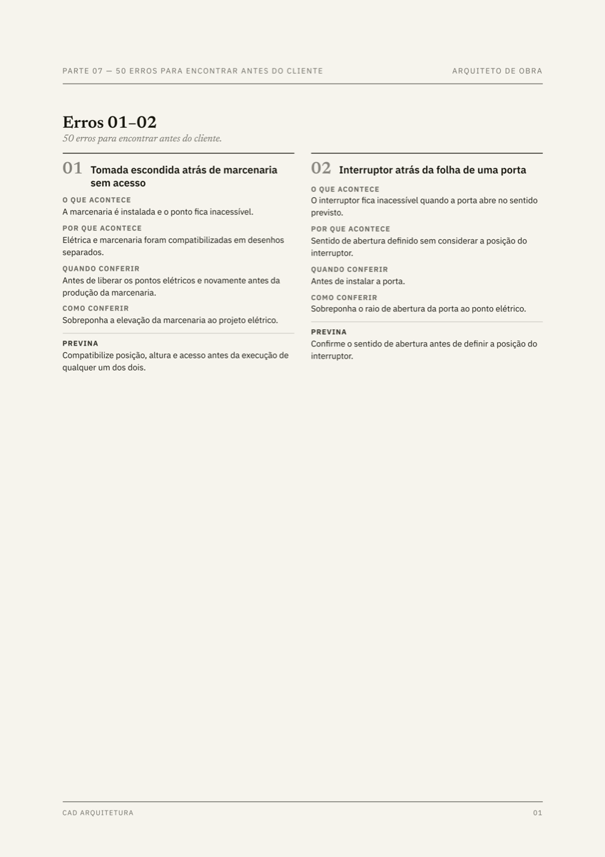 Exemplo de conteúdo sobre erros que devem ser identificados antes do cliente